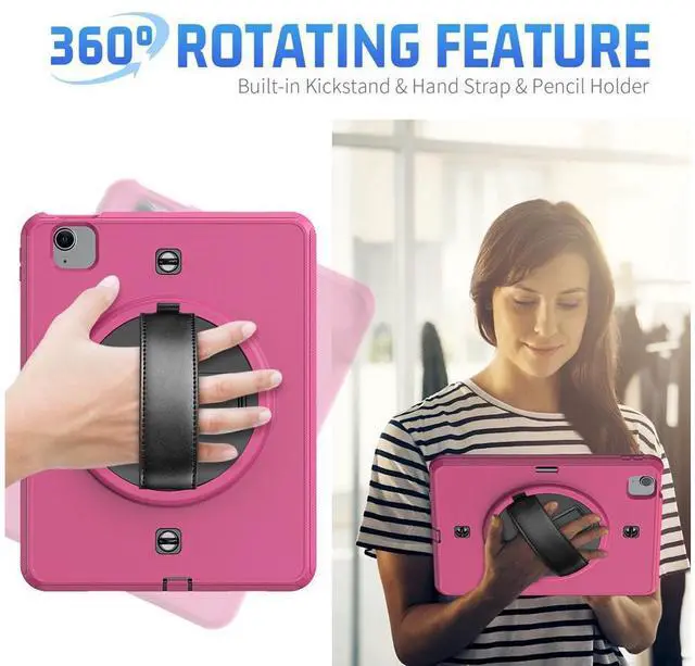 Alt view image 7 of 7 - Case for iPad Air 5 / Air 4 10.9 inch 2022 2020 and iPad Pro 11 inch 2022 2021 2020 2018 with Pencil Holder Screen Protector & Stand /Shoulder Strap Kickstand Rose Red