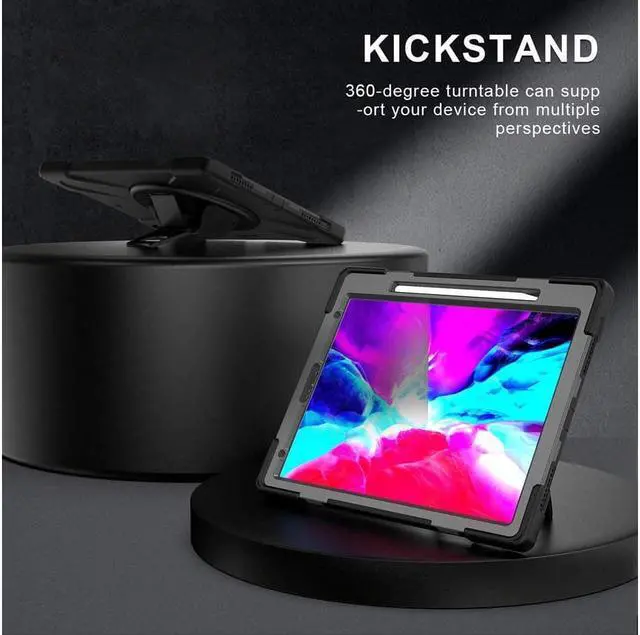 Alt view image 2 of 7 - iPad Pro 12.9 Case 2022 2021, Shockproof Cover with Pencil Holder and Rotating Kickstand Hand Strap / Shoulder Strap For iPad Pro 12.9 inch 2022 2021 6th 5th Generation