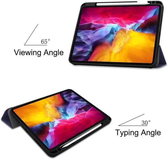 Alt view image 3 of 7 - iPad Pro 11 inch Case 2022 2021 2020 2018 with Pencil Holder, Slim Lightweight Trifold Stand Cover with Soft TPU Back Cover - Auto Sleep / Wake+Pencil Charging - Smart Case Blue