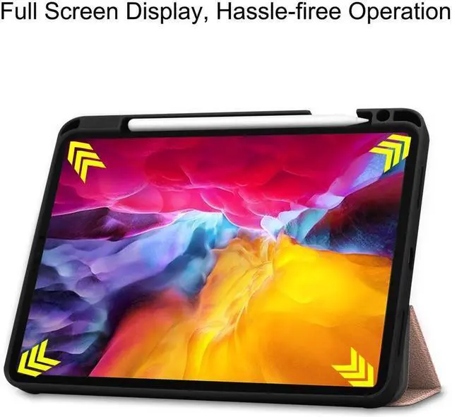 Alt view image 4 of 7 - iPad Pro 11 inch Case 2022 2021 2020 2018 with Pencil Holder, Slim Lightweight Trifold Stand Cover with Soft TPU Back Cover - Auto Sleep / Wake+Pencil Charging - Smart Case Rose Gold