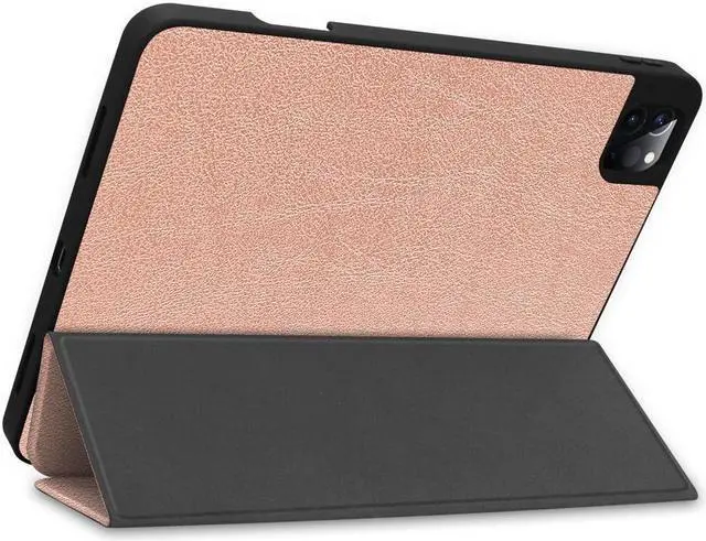 Alt view image 6 of 7 - iPad Pro 11 inch Case 2022 2021 2020 2018 with Pencil Holder, Slim Lightweight Trifold Stand Cover with Soft TPU Back Cover - Auto Sleep / Wake+Pencil Charging - Smart Case Rose Gold