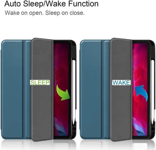 Alt view image 2 of 7 - iPad Pro 11 inch Case 2022 2021 2020 2018 with Pencil Holder, Slim Lightweight Trifold Stand Cover with Soft TPU Back Cover - Auto Sleep / Wake+Pencil Charging - Smart Case Dark Green