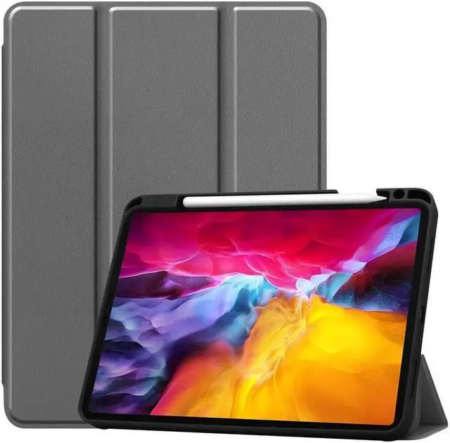 Main image of iPad Pro 11 inch Case 2022 2021 2020 2018 with Pencil Holder, Slim Lightweight Trifold Stand Cover with Soft TPU Back Cover - Auto Sleep / Wake+Pencil Charging - Smart Case Grey