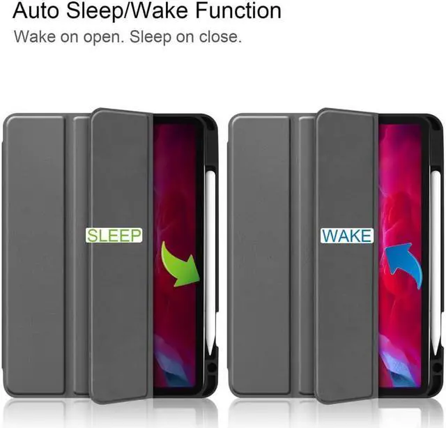 Alt view image 6 of 7 - iPad Pro 11 inch Case 2022 2021 2020 2018 with Pencil Holder, Slim Lightweight Trifold Stand Cover with Soft TPU Back Cover - Auto Sleep / Wake+Pencil Charging - Smart Case Grey