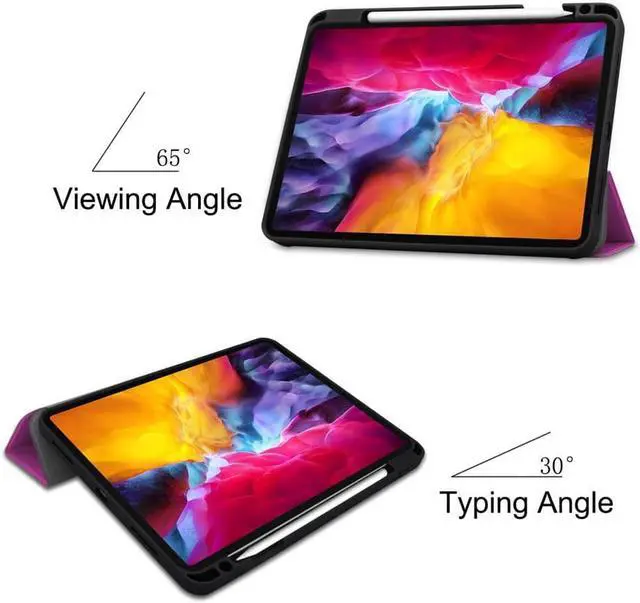 Alt view image 2 of 7 - iPad Pro 11 inch Case 2022 2021 2020 2018 with Pencil Holder, Slim Lightweight Trifold Stand Cover with Soft TPU Back Cover - Auto Sleep / Wake+Pencil Charging - Smart Case Rose Red