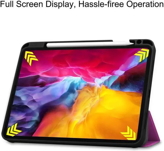 Alt view image 3 of 7 - iPad Pro 11 inch Case 2022 2021 2020 2018 with Pencil Holder, Slim Lightweight Trifold Stand Cover with Soft TPU Back Cover - Auto Sleep / Wake+Pencil Charging - Smart Case Rose Red