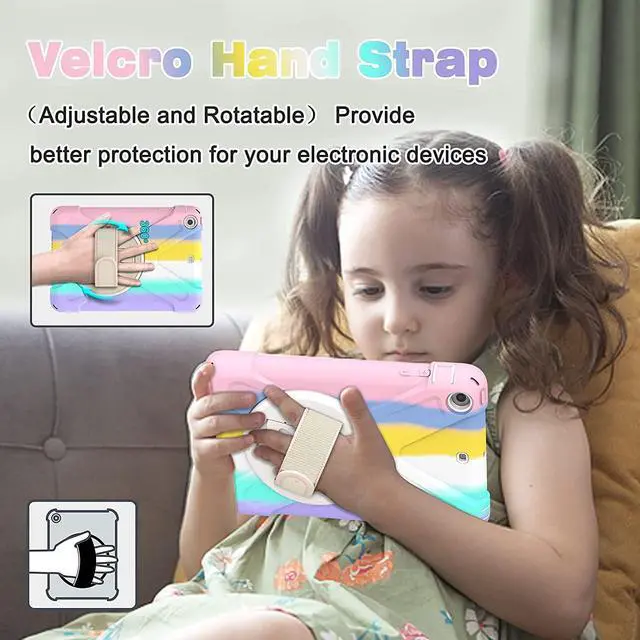 Alt view image 3 of 7 - Case For iPad Mini 1 Mini 2 Mini 3 Full Body ShockProof Cover with 360 Degrees Swivel Stand and Hand Grip Strap / Shoulder Strap Pink