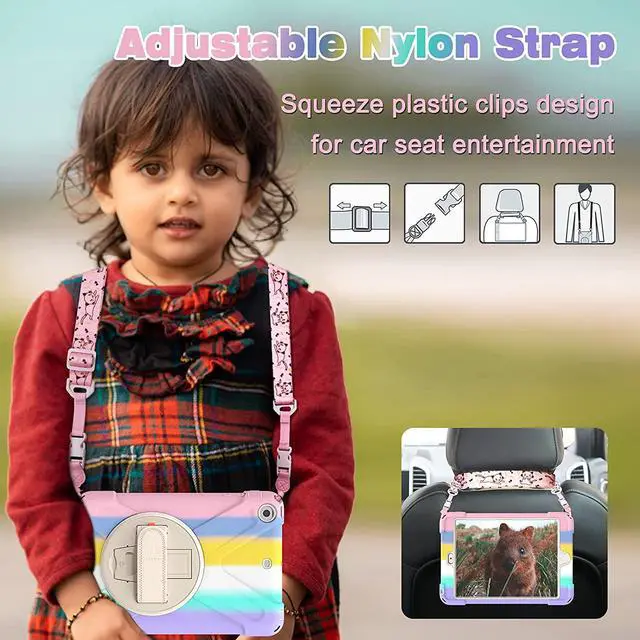 Alt view image 5 of 7 - Case For iPad Mini 1 Mini 2 Mini 3 Full Body ShockProof Cover with 360 Degrees Swivel Stand and Hand Grip Strap / Shoulder Strap Pink