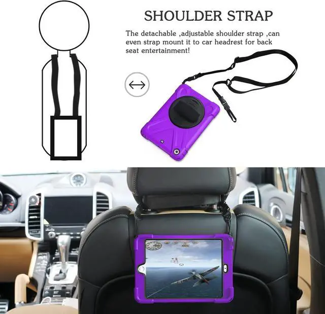 Alt view image 4 of 7 - Case For iPad Mini 1 Mini 2 Mini 3 Full Body ShockProof Cover with 360 Degrees Swivel Stand and Hand Grip Strap / Shoulder Strap Purple