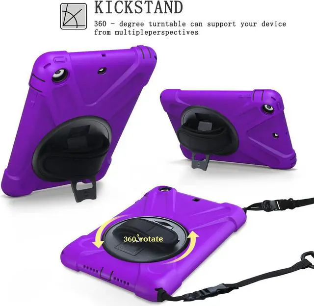 Alt view image 3 of 7 - Case For iPad Mini 1 Mini 2 Mini 3 Full Body ShockProof Cover with 360 Degrees Swivel Stand and Hand Grip Strap / Shoulder Strap Purple