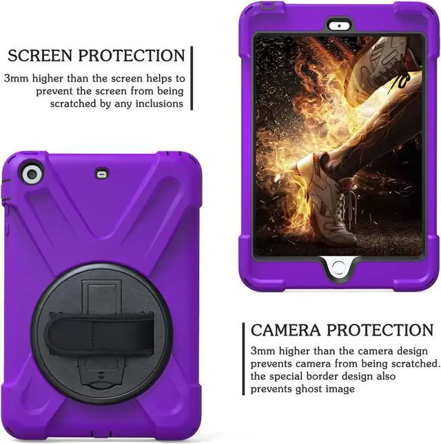 Alt view image 5 of 7 - Case For iPad Mini 1 Mini 2 Mini 3 Full Body ShockProof Cover with 360 Degrees Swivel Stand and Hand Grip Strap / Shoulder Strap Purple