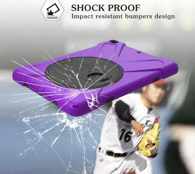 Alt view image 6 of 7 - Case For iPad Mini 1 Mini 2 Mini 3 Full Body ShockProof Cover with 360 Degrees Swivel Stand and Hand Grip Strap / Shoulder Strap Purple
