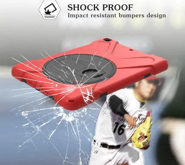 Alt view image 6 of 7 - Case For iPad Mini 1 Mini 2 Mini 3 Full Body ShockProof Cover with 360 Degrees Swivel Stand and Hand Grip Strap / Shoulder Strap Red