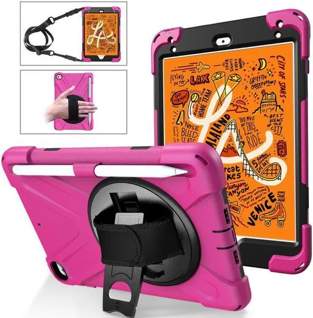 Alt view image 8 of 14 - iPad Mini 5 Case 2019 iPad Mini 4 Case with Pencil Holder Shockproof 360 Degree Rotation Cover with Kickstand Hand Strap Shoulder Strip Protective Case for iPad Mini 5th iPad Mini 4th Generation
