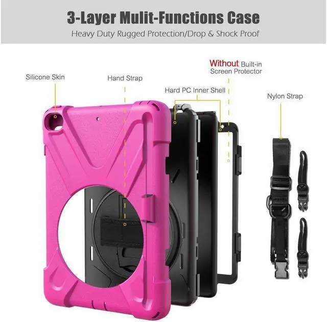Alt view image 10 of 14 - iPad Mini 5 Case 2019 iPad Mini 4 Case with Pencil Holder Shockproof 360 Degree Rotation Cover with Kickstand Hand Strap Shoulder Strip Protective Case for iPad Mini 5th iPad Mini 4th Generation