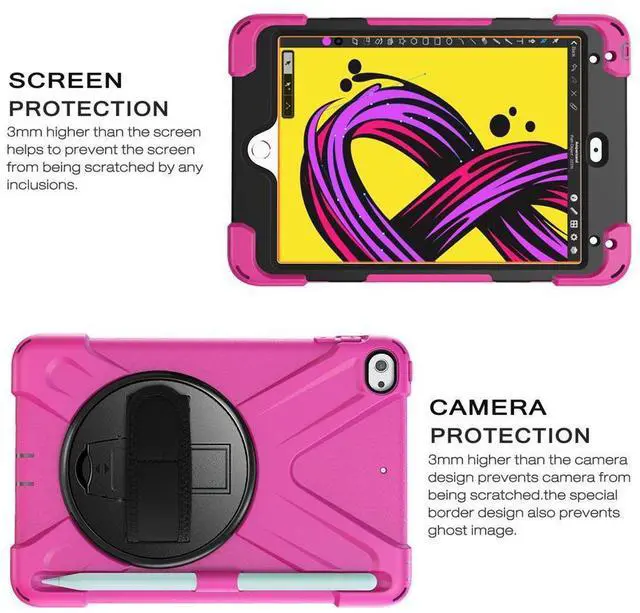 Alt view image 13 of 14 - iPad Mini 5 Case 2019 iPad Mini 4 Case with Pencil Holder Shockproof 360 Degree Rotation Cover with Kickstand Hand Strap Shoulder Strip Protective Case for iPad Mini 5th iPad Mini 4th Generation