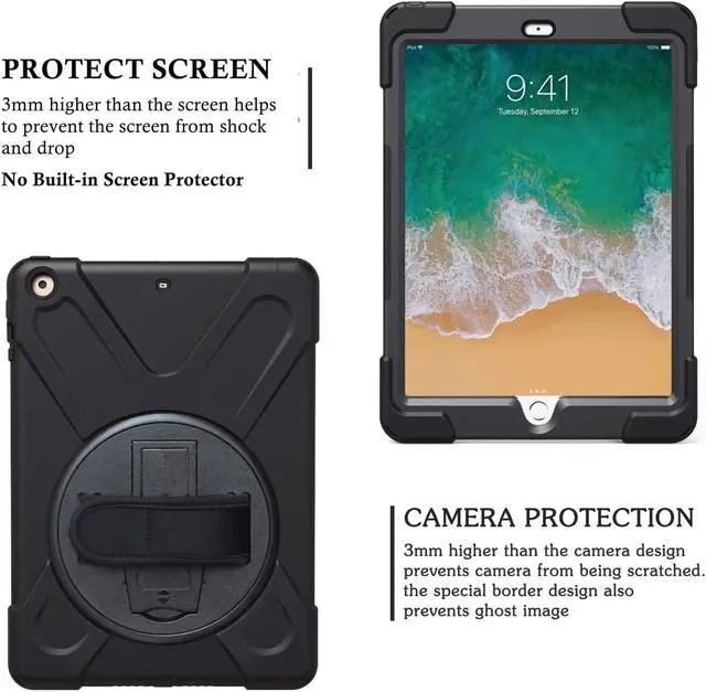 Alt view image 5 of 7 - iPad Air 1st Genearton Case for Kids 2013 | iPad Air First Generation Case Rugged Shockproof | Three Layer Durable Case with Stand Hand Shoulder Strap for iPad Air 1 A1474 A1475 A1476