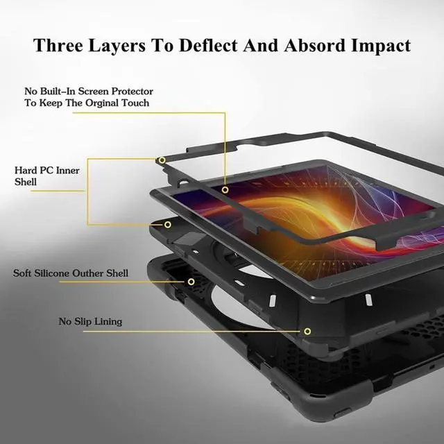 Alt view image 6 of 7 - iPad Air 1st Genearton Case for Kids 2013 | iPad Air First Generation Case Rugged Shockproof | Three Layer Durable Case with Stand Hand Shoulder Strap for iPad Air 1 A1474 A1475 A1476