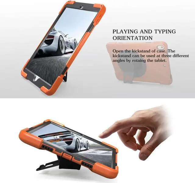 Alt view image 3 of 7 - iPad Air 1st Genearton Case for Kids 2013 | iPad Air First Generation Case Rugged Shockproof | Three Layer Durable Case with Stand Hand Shoulder Strap for iPad Air 1 A1474 A1475 A1476 Orange