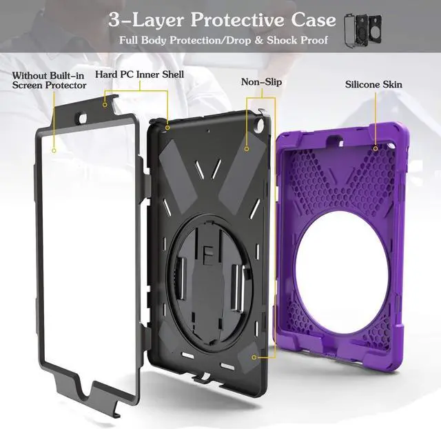 Alt view image 5 of 6 - iPad Air 1st Genearton Case for Kids 2013 | TSQ iPad Air First Generation Case Rugged Shockproof | Three Layer Durable Case w/Stand Hand Shoulder Strap for iPad Air 1 A1474 A1475 A1476 Purple