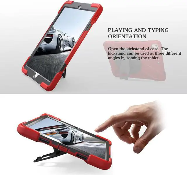 Alt view image 4 of 7 - iPad Air 1st Genearton Case for Kids 2013 | iPad Air First Generation Case Rugged Shockproof | Three Layer Durable Case with Stand Hand Shoulder Strap for iPad Air 1 A1474 A1475 A1476 Red