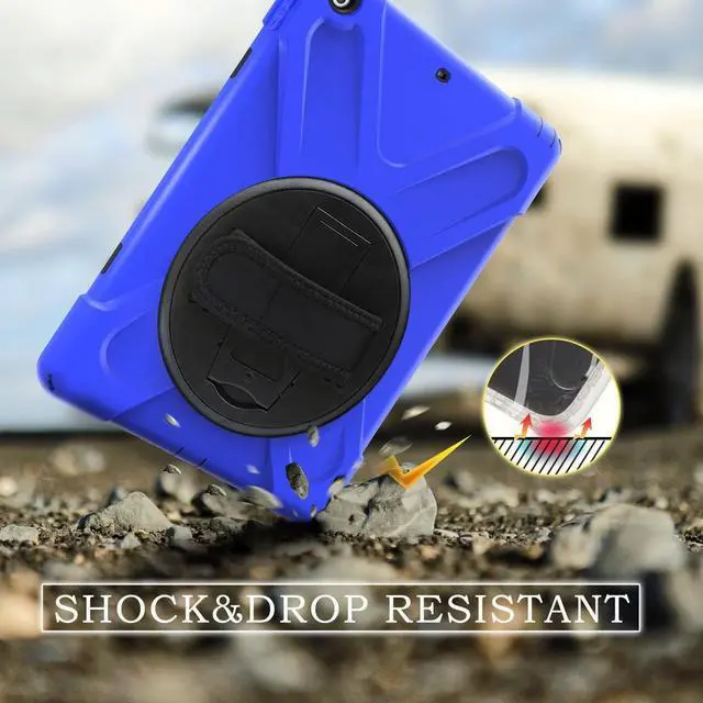Alt view image 6 of 7 - iPad Air 1st Genearton Case for Kids 2013 | iPad Air First Generation Case Rugged Shockproof | Three Layer Durable Case with Stand Hand Shoulder Strap for iPad Air 1 A1474 A1475 A1476 Blue