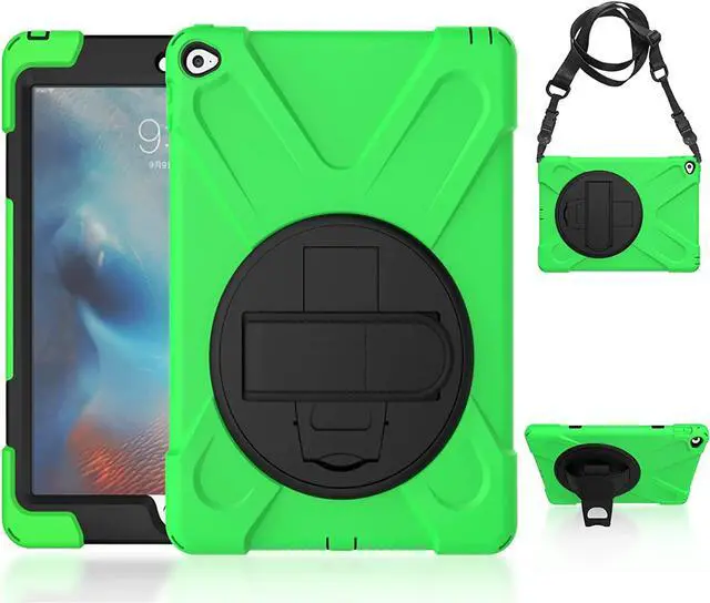Alt view image 3 of 7 - iPad Air 2 Case 9.7 Inch 2014 Case for iPad Model A1566 / A1567, 360 Degrees Built-in Stand Heavy Duty Hand&Shoulder Strap Full-Body Protective Case for iPad Air 2 Green