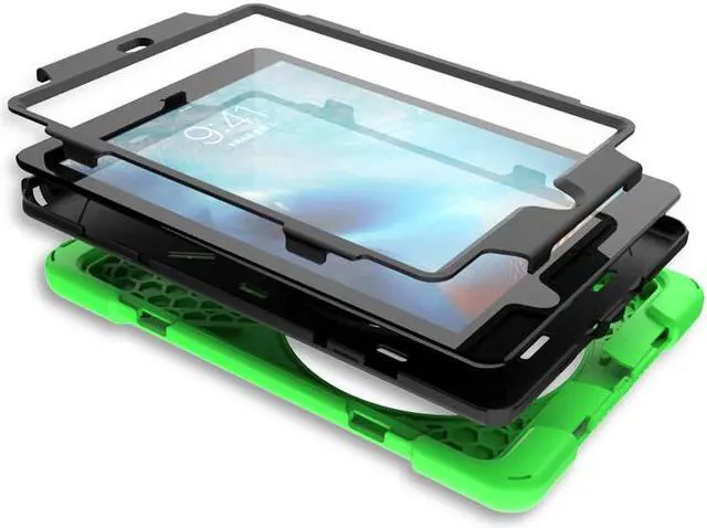 Alt view image 6 of 7 - iPad Air 2 Case 9.7 Inch 2014 Case for iPad Model A1566 / A1567, 360 Degrees Built-in Stand Heavy Duty Hand&Shoulder Strap Full-Body Protective Case for iPad Air 2 Green