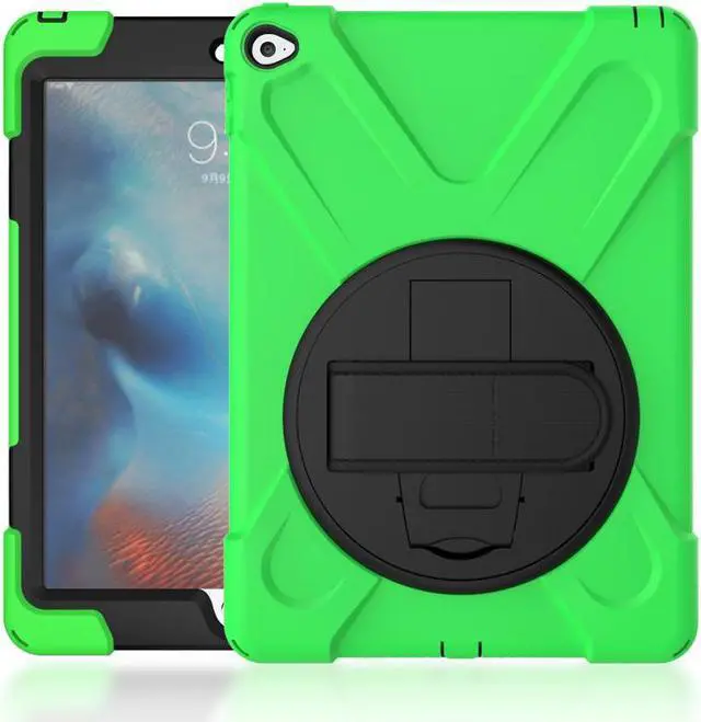 Alt view image 5 of 7 - iPad Air 2 Case 9.7 Inch 2014 Case for iPad Model A1566 / A1567, 360 Degrees Built-in Stand Heavy Duty Hand&Shoulder Strap Full-Body Protective Case for iPad Air 2 Green