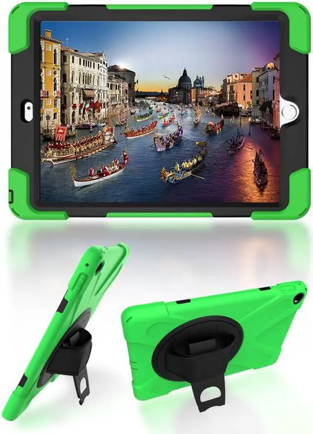 Alt view image 4 of 7 - iPad Air 2 Case 9.7 Inch 2014 Case for iPad Model A1566 / A1567, 360 Degrees Built-in Stand Heavy Duty Hand&Shoulder Strap Full-Body Protective Case for iPad Air 2 Green
