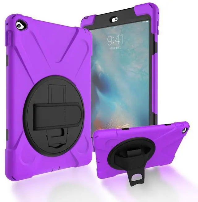 Alt view image 6 of 7 - iPad Air 2 Case 9.7 Inch 2014 Case for iPad Model A1566 / A1567, 360 Degrees Built-in Stand Heavy Duty Hand&Shoulder Strap Full-Body Protective Case for iPad Air 2 Purple