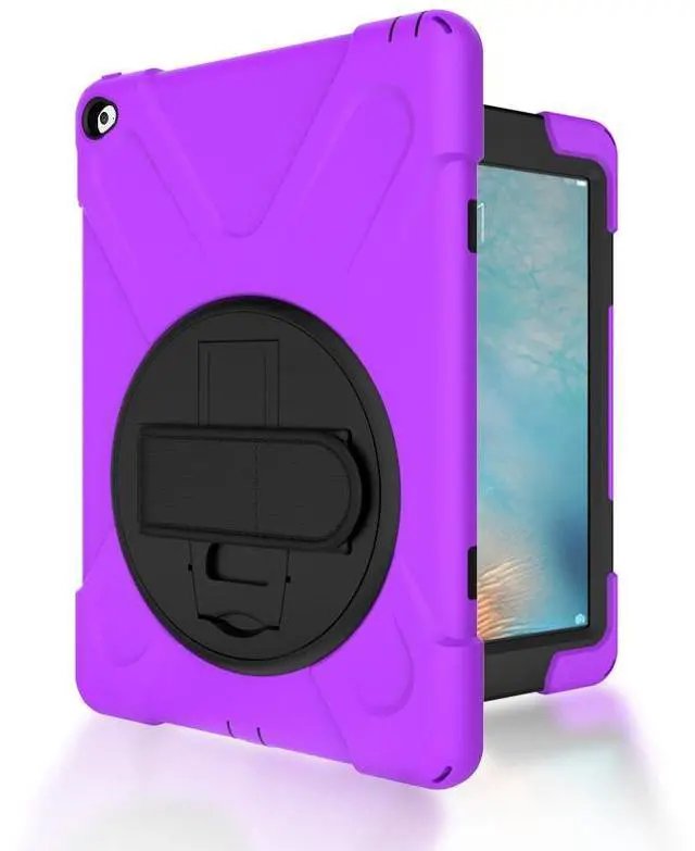 Alt view image 5 of 7 - iPad Air 2 Case 9.7 Inch 2014 Case for iPad Model A1566 / A1567, 360 Degrees Built-in Stand Heavy Duty Hand&Shoulder Strap Full-Body Protective Case for iPad Air 2 Purple