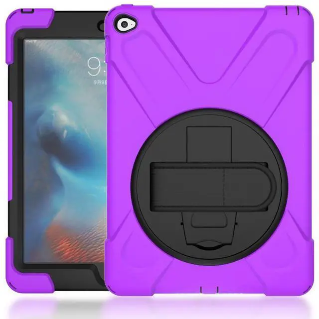 Alt view image 4 of 7 - iPad Air 2 Case 9.7 Inch 2014 Case for iPad Model A1566 / A1567, 360 Degrees Built-in Stand Heavy Duty Hand&Shoulder Strap Full-Body Protective Case for iPad Air 2 Purple