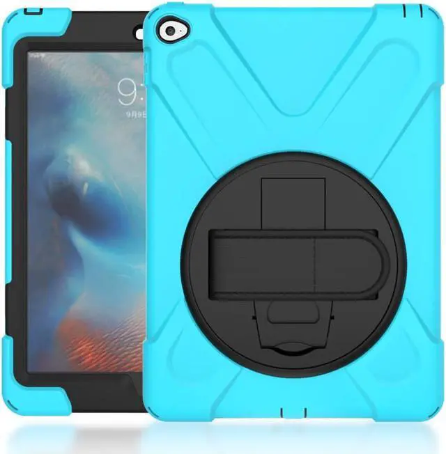 Alt view image 4 of 7 - iPad Air 2 Case 9.7 Inch 2014 Case for iPad Model A1566 / A1567, 360 Degrees Built-in Stand Heavy Duty Hand&Shoulder Strap Full-Body Protective Case for iPad Air 2 Light Blue