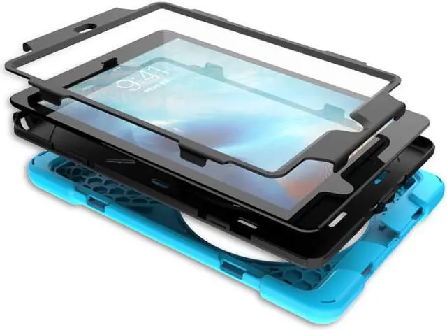 Alt view image 6 of 7 - iPad Air 2 Case 9.7 Inch 2014 Case for iPad Model A1566 / A1567, 360 Degrees Built-in Stand Heavy Duty Hand&Shoulder Strap Full-Body Protective Case for iPad Air 2 Light Blue