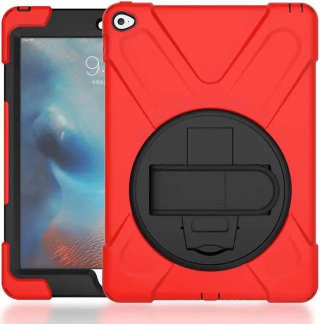 Alt view image 5 of 7 - iPad Air 2 Case 9.7 Inch 2014 Case for iPad Model A1566 / A1567, 360 Degrees Built-in Stand Heavy Duty Hand&Shoulder Strap Full-Body Protective Case for iPad Air 2 Red