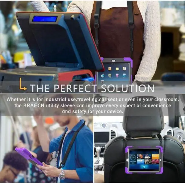 Alt view image 3 of 7 - iPad Air 2 Case 9.7 Inch 2014 Case for iPad Model A1566 / A1567, 360 Degrees Built-in Stand Heavy Duty Hand&Shoulder Strap Full-Body Protective Case for iPad Air 2 Purple