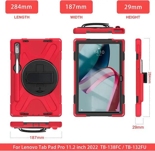 Alt view image 7 of 7 - Case for Lenovo Tab P11 Pro 2nd Gen 11.2 inch 2022 Model TB-132FU TB-138FC with Pencil Holder, Kickstand, Hand & Shoulder Strap Shockproof Protective Cover