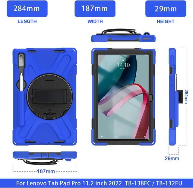 Alt view image 7 of 7 - Case for Lenovo Tab P11 Pro 2nd Gen 11.2 inch 2022 Model TB-132FU TB-138FC with Pencil Holder, Kickstand, Hand & Shoulder Strap Shockproof Protective Cover