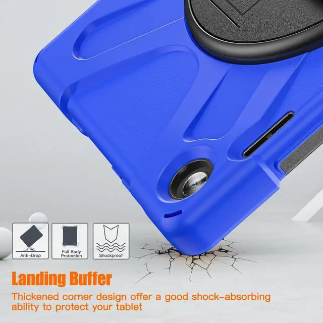 Alt view image 3 of 7 - Case for Lenovo Tab M10 3rd Gen 10.1 inch 2022 Model TB-328FU TB-328XU with Pencil Holder, Kickstand, Hand & Shoulder Strap Shockproof Protective Cover Blue