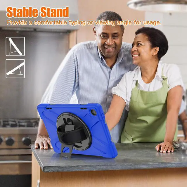 Alt view image 2 of 7 - Case for Lenovo Tab M10 3rd Gen 10.1 inch 2022 Model TB-328FU TB-328XU with Pencil Holder, Kickstand, Hand & Shoulder Strap Shockproof Protective Cover Blue