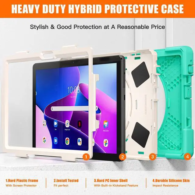 Alt view image 7 of 7 - Case for Lenovo Tab M10 3rd Gen 10.1 inch 2022 Model TB-328FU TB-328XU with Pencil Holder, Kickstand, Hand & Shoulder Strap Shockproof Protective Cover Green
