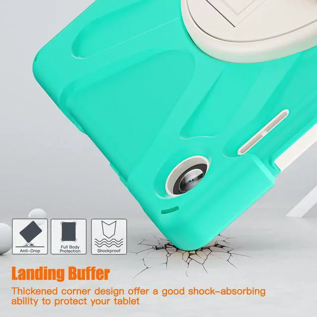 Alt view image 3 of 7 - Case for Lenovo Tab M10 3rd Gen 10.1 inch 2022 Model TB-328FU TB-328XU with Pencil Holder, Kickstand, Hand & Shoulder Strap Shockproof Protective Cover Green