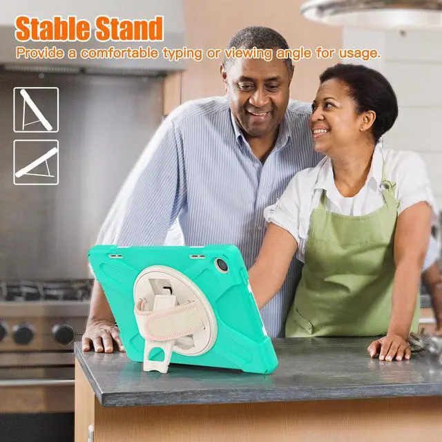 Alt view image 2 of 7 - Case for Lenovo Tab M10 3rd Gen 10.1 inch 2022 Model TB-328FU TB-328XU with Pencil Holder, Kickstand, Hand & Shoulder Strap Shockproof Protective Cover Green