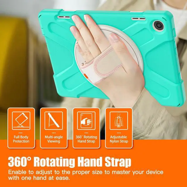 Alt view image 6 of 7 - Case for Lenovo Tab M10 3rd Gen 10.1 inch 2022 Model TB-328FU TB-328XU with Pencil Holder, Kickstand, Hand & Shoulder Strap Shockproof Protective Cover Green