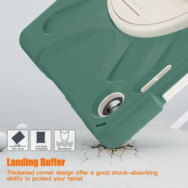 Alt view image 3 of 7 - Case for Lenovo Tab M10 3rd Gen 10.1 inch 2022 Model TB-328FU TB-328XU with Pencil Holder, Kickstand, Hand & Shoulder Strap Shockproof Protective Cover Dark Green