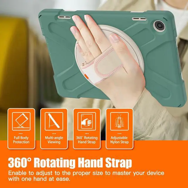 Alt view image 6 of 7 - Case for Lenovo Tab M10 3rd Gen 10.1 inch 2022 Model TB-328FU TB-328XU with Pencil Holder, Kickstand, Hand & Shoulder Strap Shockproof Protective Cover Dark Green