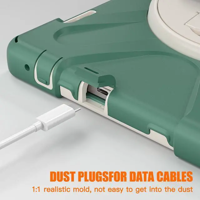 Alt view image 4 of 7 - Case for Lenovo Tab M10 3rd Gen 10.1 inch 2022 Model TB-328FU TB-328XU with Pencil Holder, Kickstand, Hand & Shoulder Strap Shockproof Protective Cover Dark Green