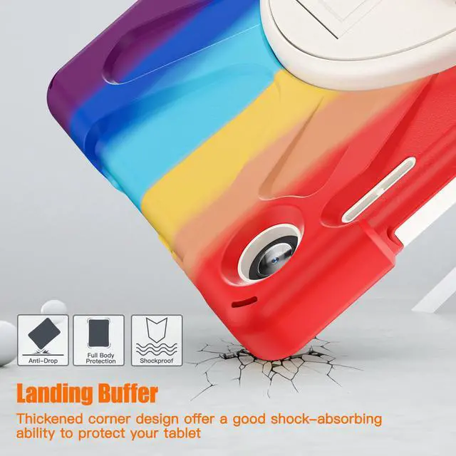 Alt view image 3 of 7 - Case for Lenovo Tab M10 3rd Gen 10.1 inch 2022 Model TB-328FU TB-328XU with Pencil Holder, Kickstand, Hand & Shoulder Strap Shockproof Protective Cover Rainbow Red