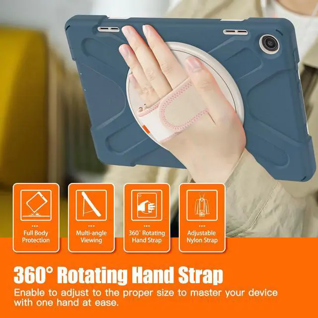 Alt view image 6 of 7 - Case for Lenovo Tab M10 3rd Gen 10.1 inch 2022 Model TB-328FU TB-328XU with Pencil Holder, Kickstand, Hand & Shoulder Strap Shockproof Protective Cover Dark Blue